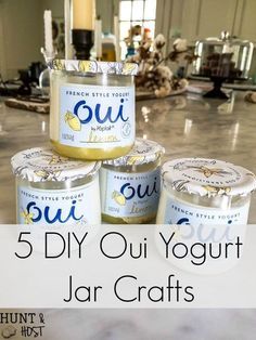 DIY rain chain tutorial, easy and inexpensive oui yogurt jar crafts. This rain chain makes a rainy day beautiful!v  #rainchain #ouijar #yogurtjarcraft #upcycle #jarcraft Yogurt Jar Crafts, Oui Yogurt Jars Ideas, Oui Jars, Oui Yogurt, Yogurt Jars, Diy Yogurt, Chain Tutorial, Jars Ideas, Crafts With Glass Jars