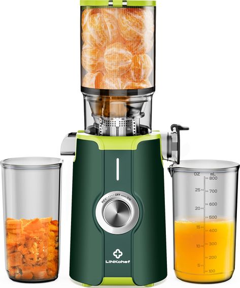 PRICES MAY VARY. Self-Feed Juicer: 4.35 inches feed chute, 42oz capacity allows you to put the whole pieces of produce at once, eliminating prep work. 3-Second Rush Clear: All-in-one non-clogging juicer filter can be cleaned in just 3 seconds. 3-Step Installation: The one-piece strainer and auger reduce the number of parts, make assembly and cleaning a breeze. 100% Food Utilization: Squeeze up to 64oz (8 cups) of juice for your family's daily needs in one continuous operation. 100% Nutrition Ret Slow Juicer, Best Juicer, Cold Press Juicer, Juicer Machine, Juice Extractor, Gadgets Kitchen Cooking, Fruits Vegetables, Cold Pressed, Small Appliances