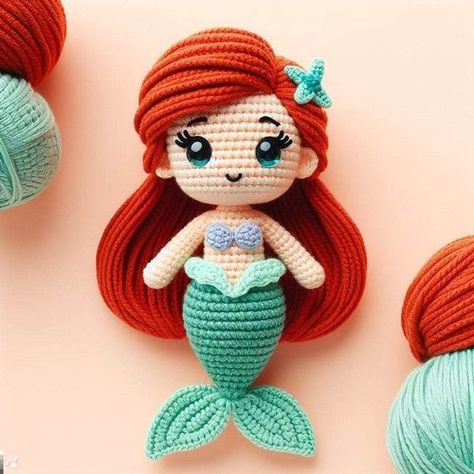 Crochet dolls Crochet Ariel, Ariel Amigurumi, Mermaid Amigurumi, Yarn Diy Projects, Disney Princess Toys, Crochet Plushies, Ariel Mermaid, Princess Toys, Crochet Disney