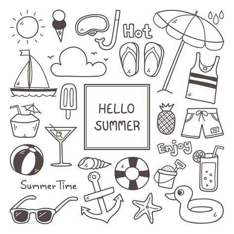 Cute Summer Drawings Easy, Doodles Summer, December Bujo, 2023 Bujo, Summer Doodles, Doodle Kids, Drawing Hacks, Travel Journaling, Summer Drawings