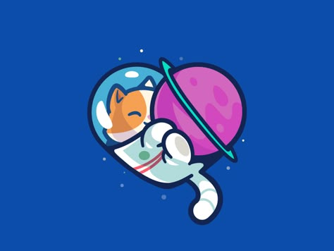 Space cat by Carlos Puentes | cpuentesdesign on Dribbble Lyric Illustration, Space Graphics, Space Bear, Space Animals, Space Cat, Dessin Adorable, Cat Drawing, 로고 디자인, 귀여운 동물