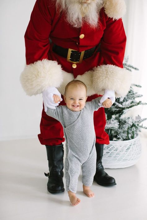 Santa Session wardrobe ideas, Chicago family photographer, Elle Baker Photography, young toddler boy holding santas hands Toddler Christmas Pictures, Laurie Baker, Santa Photography, Santa Sessions, Santa Mini Session, Old Elf, Santa Experience, Santa Mini, Baby Christmas Photos