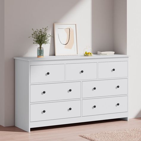 Winston Porter Moad 7 - Drawer Dresser & Reviews | Wayfair Organizing Clothes, Wide Dresser, 7 Drawer Dresser, Dresser Chest, Display Photos, Teen Bedroom Furniture, White Dresser, Nursery Furniture Sets, Wood Chest