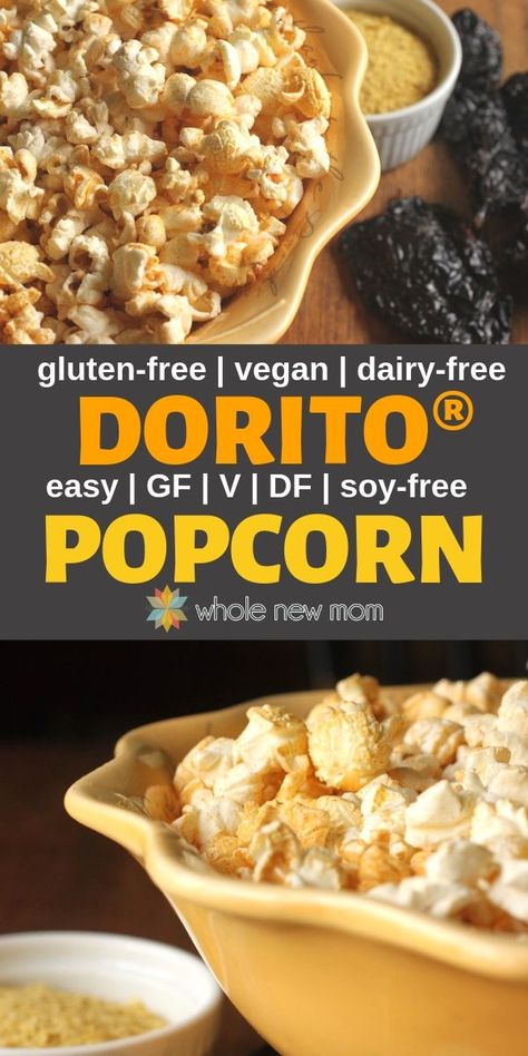 Love DORITOS®️️, but don't love the chemical ICK? This popcorn seasoning recipe is for you! Get Dorito Flavor without the chemicals with this Dorito Popcorn! Dairy free and gluten-free, this topping works for almost all special diets, but it's great on veggies, pasta, salad, etc too. #glutenfree #vegan #healthysnack #wholenewmom Dorito Popcorn, Veggies Pasta Salad, Popcorn Seasoning Recipes, Vegan Popcorn, Veggies Pasta, Tarte Vegan, Homemade Popcorn, Popcorn Seasoning, Snacks Easy