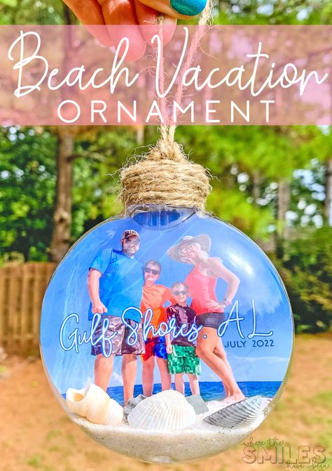 Diy Beach Ornaments, Beach Ornaments Diy, Diy Photo Ornaments, Christmas Ornaments Diy Kids, Ornaments Diy Kids, Beach Souvenirs, Beach Christmas Ornaments, Diy Beach, Picture Ornaments