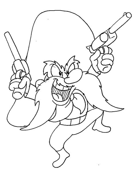 Yosemite Sam Tattoo, Yosemite Drawing, Looney Tunes Coloring Pages, Funny Coloring Pages, Sam Tattoo, Traditional Tattoo Stencils, Minion Coloring Pages, Speedy Gonzales, Old Cartoon Characters