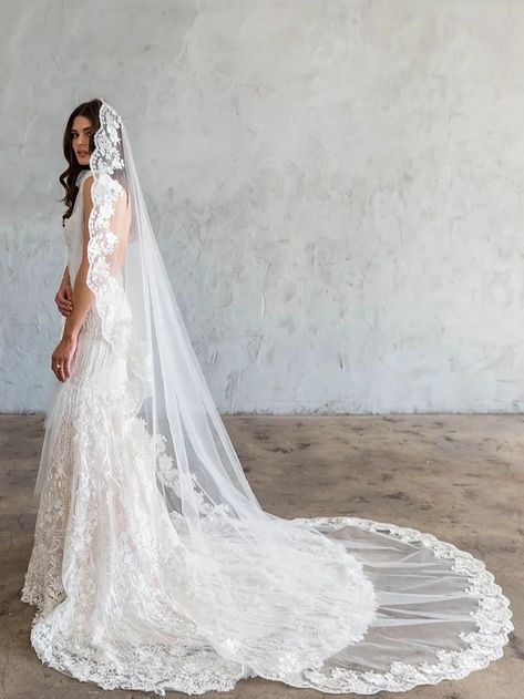 Mantilla Veil Wedding, Mantilla Veil, Cathedral Wedding Veils, Veil Styles, Couture Bridal Gowns, Long Veil, Dream Wedding Ideas Dresses, Lace Veils, Beaded Wedding