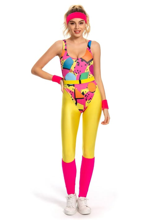 PRICES MAY VARY. 6 Pcs 80s Workout Costumes for Women Print Aerobics Costume Tracksuit Leotard Yoga Pants Top Belt Headband Wristbands Leg warmers Outfit. Including: 80s Workout Pants + Top + Belt + Headband + Wristbands + Leg warmers Material: High quality polyester fabric, light and breathable, unique print contrast color design, high waist to elongate the leg line, comfortable to wear. Occasions: The 80s workout costume Perfect for yoga, Hip-Hop,meditation, sport, work, home, daily wear, work 80 Aerobics Outfit, 80’s Workout, 80s Fashion For Women Party, 70s Workout Outfit, 80s Aerobics Outfit, Aerobics Costume, Aerobics Outfit, 80s Gym, Workout Costume