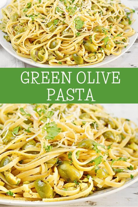 Olive Pasta Recipes, Green Olive Pasta, Dried Lemon Zest, Olive Pasta, Pasta With Olives, Castelvetrano Olives, Vegan Parmesan Cheese, One Pot Dinners, Dried Lemon