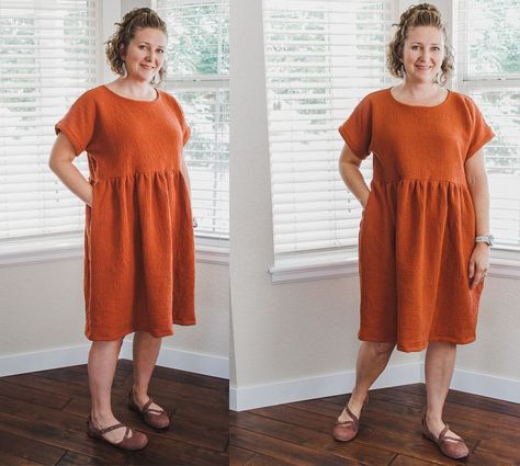 this loose dress free sewing pattern is perfect for woven fabrics in all seasons. Use this free dress pattern to create a beautiful dresses with a variety of fabrics. Loose Dress Pattern, Dress Sewing Patterns Free, Free Pdf Sewing Patterns, Free Dress, Dress Patterns Free, Free Sewing Pattern, Gathered Dress, Autumn Days, Free Dresses