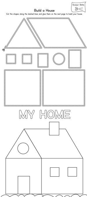 **FREE** House Scissor Practice Worksheet. Practice scissor skills by building a house in this printable worksheet. Cats Crafts, Preschool Fine Motor, Shapes Worksheets, Creative Curriculum, Scissor Skills, Aktivitas Montessori, Preschool Printables, Teaching Materials, Preschool Learning