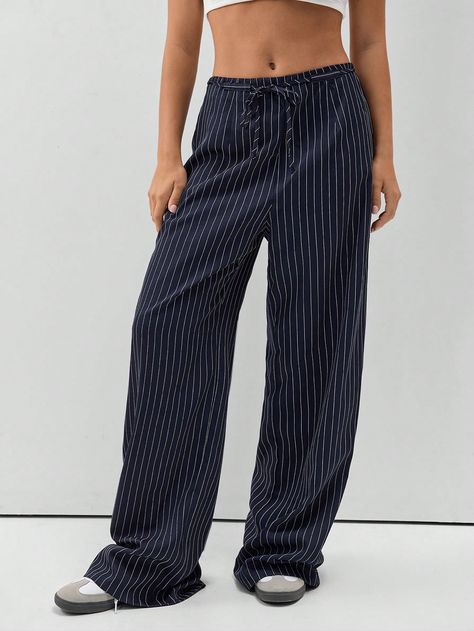 Women's Casual Striped Wide Leg Pants Navy Blue Casual   Polyester Striped Wide Leg Non-Stretch  Women Clothing, size features are:Bust: ,Length: ,Sleeve Length: Dark Blue Pants, Striped Wide Leg Pants, Stripes Texture, Casual Stripes, Blue Pants, Women's Casual, Bleu Marine, Leg Pants, All Fashion