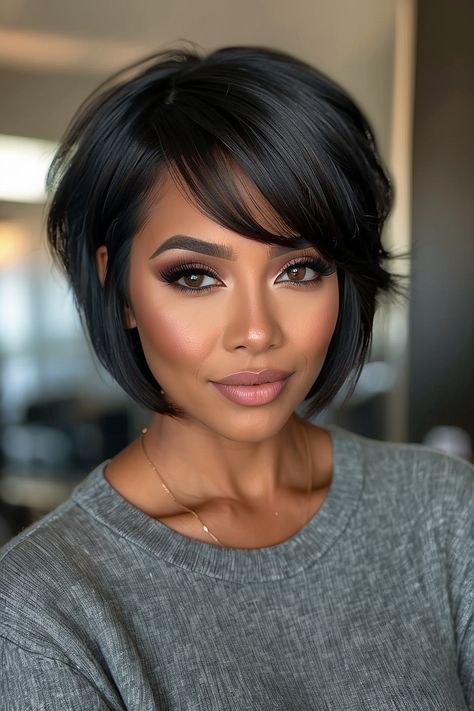 Acemetrical Bob Black Women, Haircuts For Fine Hair Black Women, Hairstyles 50 And Over, Black Women Medium Hairstyles, Medium Length Womens Haircut, Bobs For Black Women Natural, Mom Bob Black Women, Short Hair Bob Black Women, Hairstyles For Thinning Hair Black Women