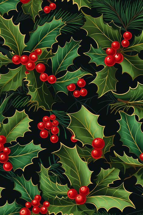 Embrace the festive spirit with this enchanting holly pattern, a timeless symbol of Christmas and holiday cheer. Adorned with vibrant red berries and lush green leaves, this design captures the essence of tradition and celebration. Perfect for adding a touch of seasonal magic to your holiday decor, attire, and accessories. Holly Pattern, Xmas Wrapping Paper, Christmas Dragon, Xmas Theme, Christmas Iphone, Calendar Pictures, Christmas Wallpaper Backgrounds, Cute Christmas Wallpaper, Xmas Deco