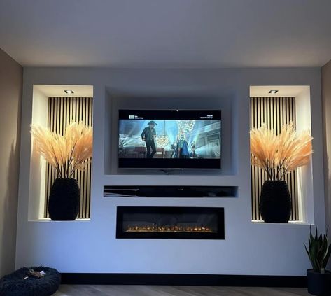 Fireplace Feature Wall, Living Room Wall Designs, Feature Wall Living Room, Living Room Wall Units, Condo Living Room, Home Cinema Room, Latest Living Room Designs, Home Hall Design, Living Room Decor Fireplace