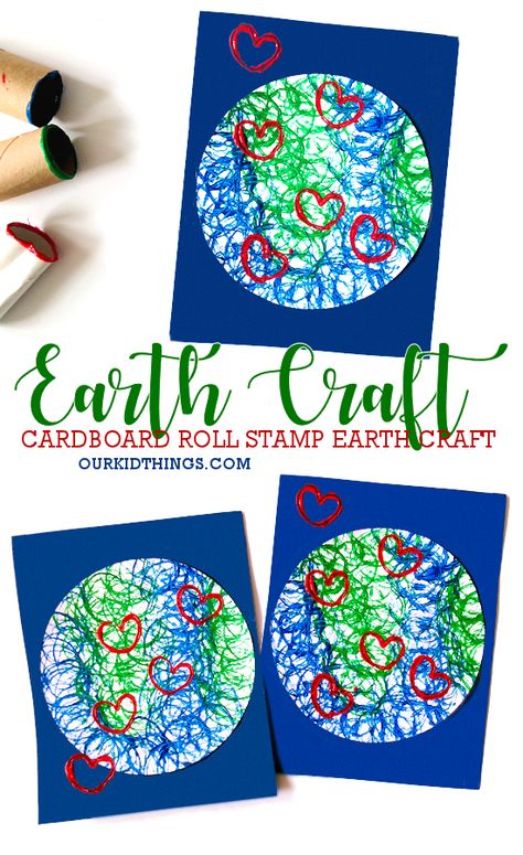 Cardboard Roll Stamp Earth Craft Earth Day Crafts For Toddlers, Earth Day For Kids, Newspaper Painting, Room Crafts, Painted Earth, Tissue Paper Art, Earth Week, Earth Craft, Cardboard Rolls