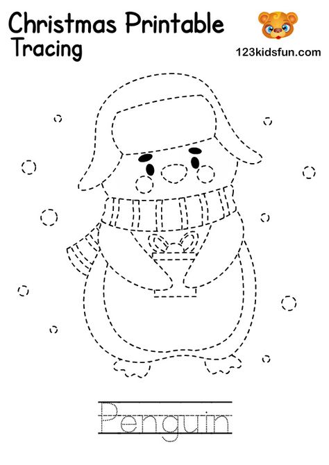 Penguin - Christmas Tracing Printable. Worksheet for Kids – Activities, Printables for Preschoolers and Homeschooling. Christmas Printables Free Kids, Free Christmas Printables For Kids, Penguin Worksheets, Christmas Printables For Kids, Christmas Tracing, Free Christmas Games, Christmas Worksheet, Winter Worksheets, Christmas Color By Number