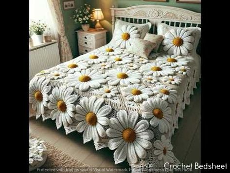 Crocheted bed cover-crocheted bed covers crocheted bed sheets Crochet Bedsheets, Lace Bedding Set, Yarn Flowers, Crochet Bedspread, Crochet Design Pattern, Stylish Beds, Crochet Flower Tutorial, Beautiful Bedding, Crochet Gifts