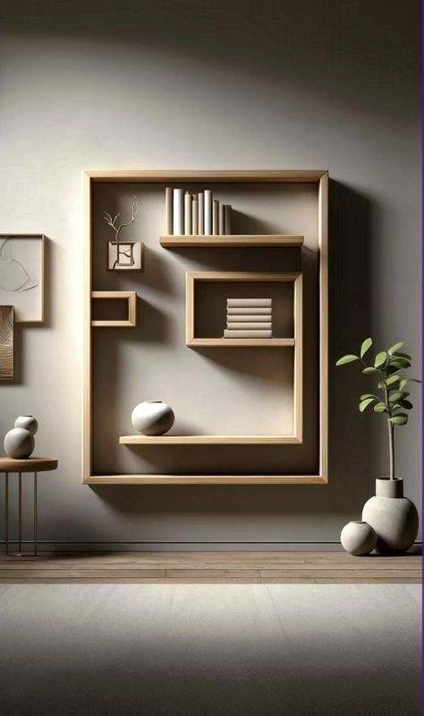 Wall Shelves Design Modern, Office Shelves Ideas, Book Shelf Design Modern, Shelving Next To Fireplace, Show Case For Living Room, Living Room Showcase Design, Creative Shelf Design, Creative Book Shelves, Slat Wall With Shelves