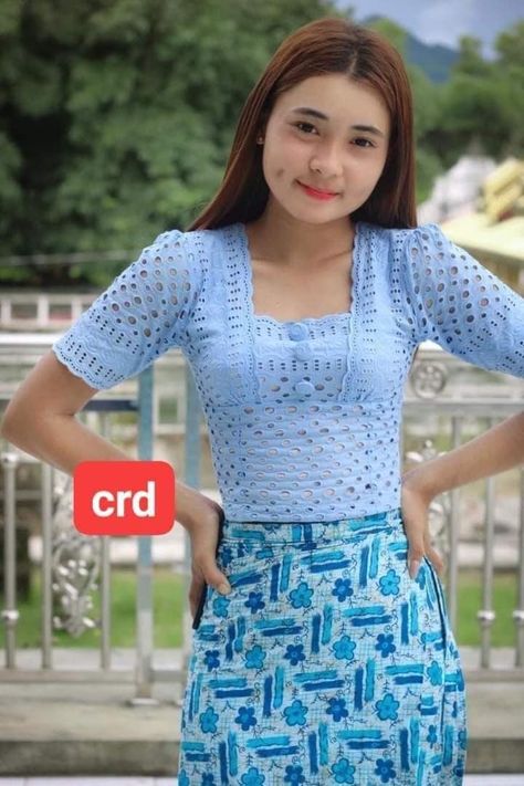 ပိတ်ဖောက်ဇာ Design, Jeans Skirt Outfit, Skirts Design, Fall Photo Outfits, Blue Velvet Skirt, Channel Outfits, Myanmar Clothes, Burmese Clothing, Traditional Dresses Designs