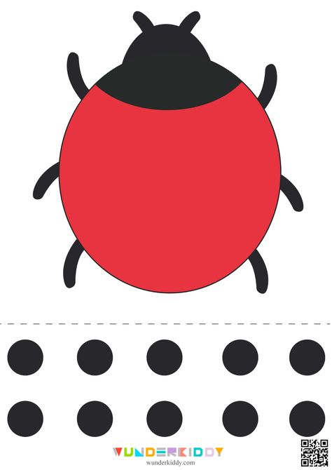 Use free printable templates set Ladybugs for toddlers preschool learning activities or indoor decoration. It is to develop counting, fine motor skills and learn to cut out simple forms. Worksheets set Ladybugs can be used in different ways: To train counting up to 10, print the set of worksheets and cut out elements from the third page. Put any figure on the circle with a question mark and ask your child to place as many dots on the ladybugs back as the given figure. Using a second page, you ca Ladybug Activity Preschool, Ladybird Template Free Printable, Ladybug Counting Activity, Ladybug Crafts Preschool Free Printables, Ladybug Counting Printable, Ladybug Math Activities For Preschool, Fine Motor Skills Worksheets Free Printable, Ladybug Worksheets Preschool, Insects Kindergarten Activities