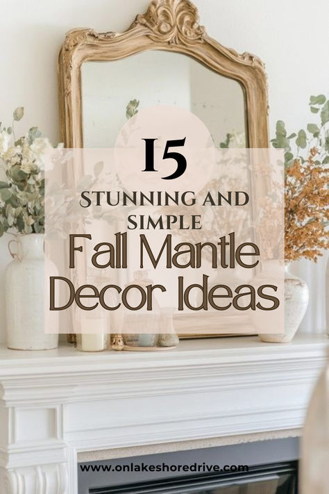 Fall Mantle DECOR IDEAS Picture On Fireplace Mantle, Fall Decor Ideas For The Home Mantle With Tv, Mantel Decorating Ideas For Thanksgiving, Easy Fall Mantel Decorations, Fall Mantle With Mirror, Simple Fall Mantel Decor, Fall Mantle Decor 2024, Thanksgiving Fireplace Decor Mantles, Everyday Mantel Decor