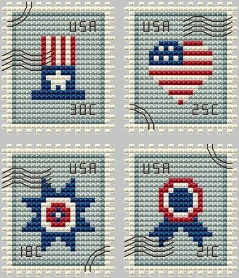 4th Of July Postage Stamp - Cross Stitch Pattern 4th Of July Cross Stitch, Patriotic Cross Stitch Patterns, Flag Cross Stitch, Patriotic Cross, Everything Cross Stitch, Tiny Cross Stitch, Holiday Cross Stitch, Cross Stitch Cards, Cute Embroidery