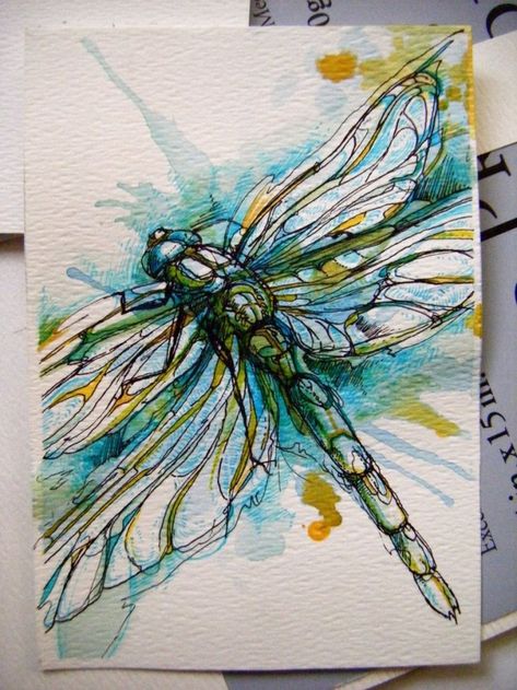 watercolour Konst Designs, Dragonfly Art, Piece Of Paper, Art Aquarelle, Watercolor Ideas, Insect Art, Lukisan Cat Air, Arte Sketchbook, Arte Animal