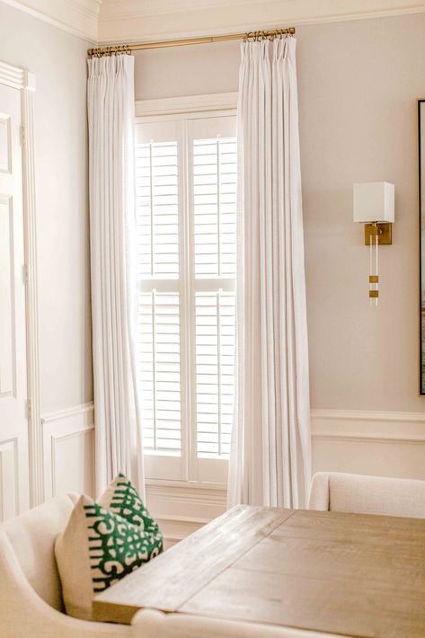 Amazon Affordable Custom Pinch Pleat Curtains - Kinsey Walsh Curtains In Formal Dining Room, Curtain Dos And Dont, Interior Design Curtains & Drapes, White Living Room White Curtains, Best Drapes For Living Room, Affordable Linen Curtains, Formal Living Room Curtain Ideas, Dinning Room Drapes Ideas, Tall Living Room Curtains