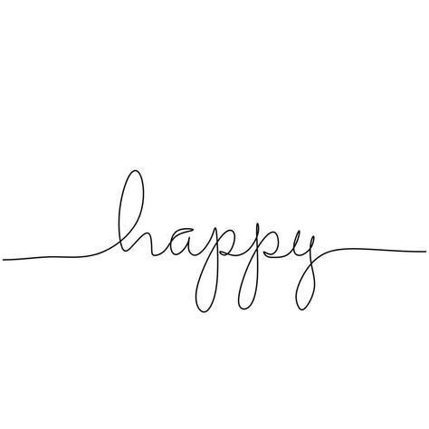 Continuous one line drawing of a happy word. Handwritten lettering concept isolated on white background. Single Line Embroidery Design, Cute Drawings White Background, Line Art Letters, Happy Line Art, Kindness Drawing Illustrations, One Drawing Line, Line Art Design Graphics, Happy In Cursive, One Line Doodles