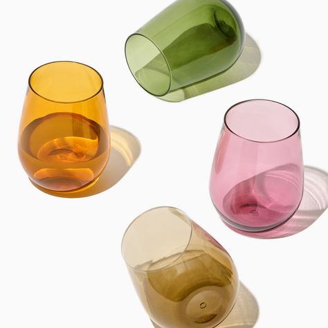 RESERVE 16oz Stemless Wine Color Series Tritan™ Copolyester Glass Mixed Set Cute Stemless Wine Glasses, Colorful Wine Glasses, Plastic Drinking Glasses, Colorful Glasses, Colored Wine Glasses, Plastic Wine Glasses, Vintage Drinking Glasses, Clear Cups, Wine Set