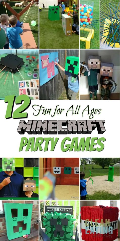 Minecraft Party Activities, Minecraft Birthday Party Games, Minecraft Party Games, Minecraft Activities, Diy Minecraft Birthday Party, Clean Eating With Kids, Minecraft Party Decorations, Minecraft Decoration, Minecraft Theme