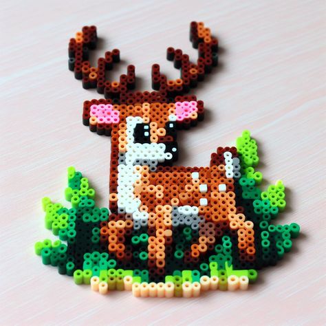 Melted Bead Patterns, Perler Bead Patterns Animals, Deer Perler Beads, Minecraft Perler Beads, Easy Perler Bead Patterns, Melty Bead Patterns, Pearl Beads Pattern, Easy Perler Beads Ideas, 3d Perler Bead