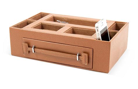 Leather Valet, Tan - Jewelry Storage - Baskets & Organization - Home Accents - Decor | One Kings Lane Guy Jewelry, Mens Valet, Jewellery Storage Display, Liquor Flask, Leather Valet Tray, Winter Storage, Flask Set, Flask Gift, Valet Tray