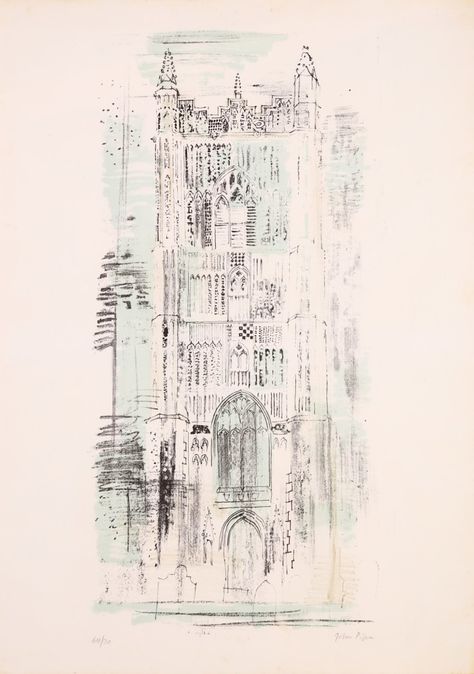 Piper John | Cathedral | MutualArt John Piper Artist, Romanticism Artists, John Piper, Le Port, Gcse Art, A Level Art, Gothic Architecture, Original Art For Sale, St Mary