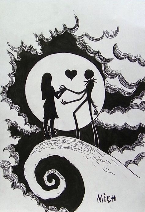 Nightmare before Christmas Jack And Sally, A Drawing, Nightmare Before, Nightmare Before Christmas, Before Christmas, Moon, Drawings, Christmas, The Nightmare Before Christmas