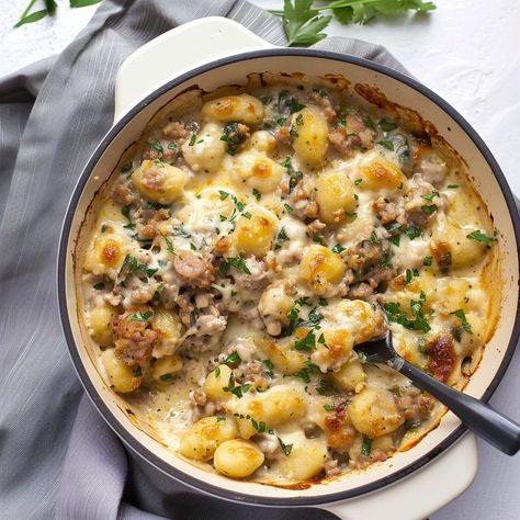 Baked Gnocchi with Sausage - Recipes, Tasks & Tools Creamy Sausage Gnocchi Recipes, Ground Sausage Gnocchi Recipes, Sauteed Gnocchi Recipes, Pizza Gnocchi Bake, Gnocchi Italian Sausage Recipes, Italian Sausage And Gnocchi Recipes, Gnocchi Sausage Recipes, Ground Beef Gnocchi Recipes, Gnocchi Bake Recipes