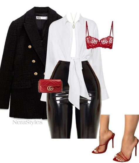 work Christmas party outfit: white blouse + black leather pants + red accent Work Christmas Party Outfit, New Year Party Dress, Christmas Party Outfits Classy, Holiday Party Outfit Work, Christmas Party Outfit Ideas, Casual Christmas Party Outfit, Work Christmas Party, Party Outfit Ideas, Casual Work Outfits Women