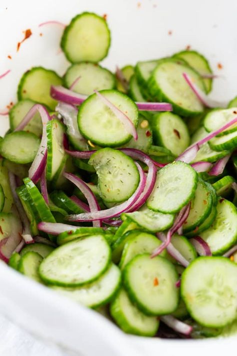 Cucumber Salad Red Wine Vinegar, Mini Cucumber Salad, Cuke Salad, Cucumber Red Onion Salad, Best Cucumber Salad, Asian Inspired Salad, Vinegar Cucumbers, Layer Salad, Seasoned Rice Vinegar