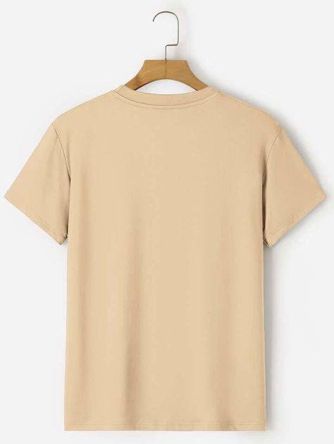 Men Solid Round Neck Tee | SHEIN USA Black Men Casual Style, Beige Tshirt, Plain Tee Shirts, Beige T Shirts, Beige Shirt, Shirt Template, Color Cafe, Simple Tshirt, Round Neck Tees