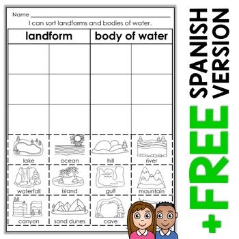 Landforms For Kindergarten, Landforms And Bodies Of Water 1st Grade, Landforms First Grade, Landforms And Bodies Of Water Worksheet, Bodies Of Water First Grade, Landforms Activities Kindergarten, Landforms Kindergarten, Bodies Of Water Worksheet, Bodies Of Water Activities