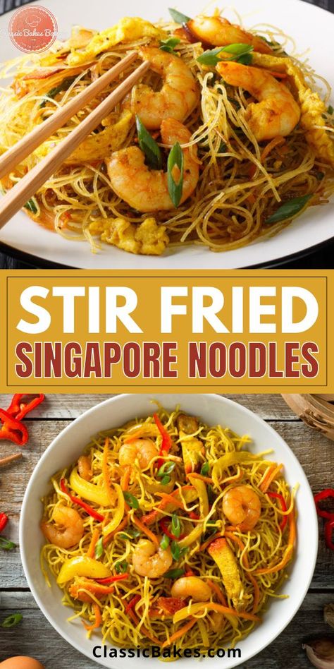 Street Noodles Recipe, Singapore Street Noodles Recipe, Singapore Street Noodles, Street Noodles, Singapore Noodles Recipe, Easy Vietnamese Recipes, Singapore Street, Rice Noodle Recipes, Singapore Noodles