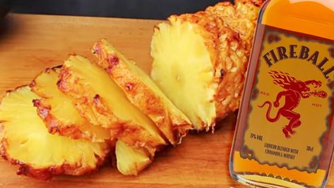 Fireball Grilled Pineapple Recipe Fireball Pineapple Grilled, Fireball Pineapple, Fireball Recipes, Grilled Pineapple Recipe, Pineapple Recipe, Grill Ideas, Fireball Whiskey, Pineapple Recipes, Grilled Pineapple