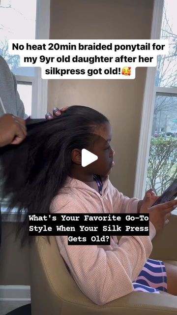 Styling An Old Silk Press, Hair Styles For Old Silk Press, Slik Press Hairstyles Kids, Silk Press Hairstyles For Kids, Braid Hair Ponytail Black Women, Braided Hair Styles For Kids Black, Sew In Hairstyles For Kids, Easy 2 Braids Hairstyles, Ponytail Silk Press