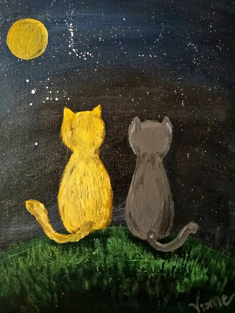 Silhouette Paintings On Canvas, Butterfly Painting Easy Acrylic, Cat Art Painting Acrylic, Easy Painting Ideas Animals, How To Paint A Cat Easy, Cat And Dog Painting Easy, Painting Ideas Cat Easy, Grey Cat Painting Easy, Easy Cat Painting Ideas