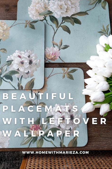 Wondering What To Do With Leftover Wallpaper? I Have The Best Idea For You! Leftover Wallpaper, Wallpaper Crafts, Diy Placemats, How To Recycle, Upcycle Ideas, Farmhouse Crafts, Painting And Drawing, Wallpaper Project, Go Wallpaper