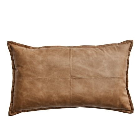 Instantly elevate your dcor with the Better Homes & Gardens 14" x 24" Beige Faux Leather Decorative Pillow. Crafted with attention to detail, this decorative pillow features a pieced faux leather front that will add a timeless and luxe touch to your bed, couch, or favorite chair. This oblong pillow measures 14 x 24 inches and is also available in an oversized 20 x 20-inch version (exclusively online). Mix and match this neutral beige pillow with more Better Homes & Gardens pillow collections to give your home the perfect finishing touch. Size: 14" x 24".  Color: Brown. Leather Lumbar Pillow, Faux Leather Pillow, Novelty Yarn, Beige Pillows, Taupe Leather, Better Homes And Garden, Garden Pillows, Leather Pillow, Pillow Collection