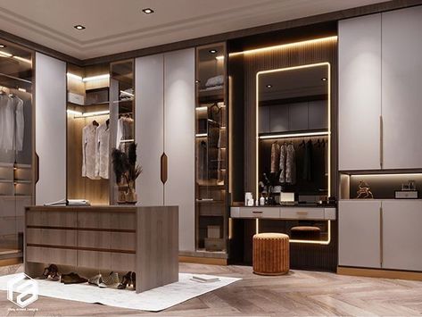 Luxury Walk In Wardrobe Design, Luxury Dresser Design, Modern Luxury Closet, Wardrobe Island, Dresser Luxury, Luxury Wardrobe Design, Modern Closet Designs, Bedroom Behance, Bathroom Dresser