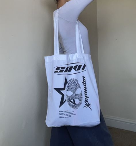 Streetwear Bags, Y2k Tote Bag, New Soul, Y2k Design, Art Outfit, White Tote Bag, Link Click, White Tote, Print Tote