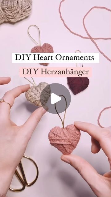 Wool Hearts Diy, Yarn Hearts Diy Valentines Day, Diy Heart Ornaments, Felt Earrings Handmade, Valentine’s Day Ornaments, Valentines Day Ornaments Diy, Subtle Valentines Day Decor, Valentine Ornaments Diy, Heart Ornaments Diy